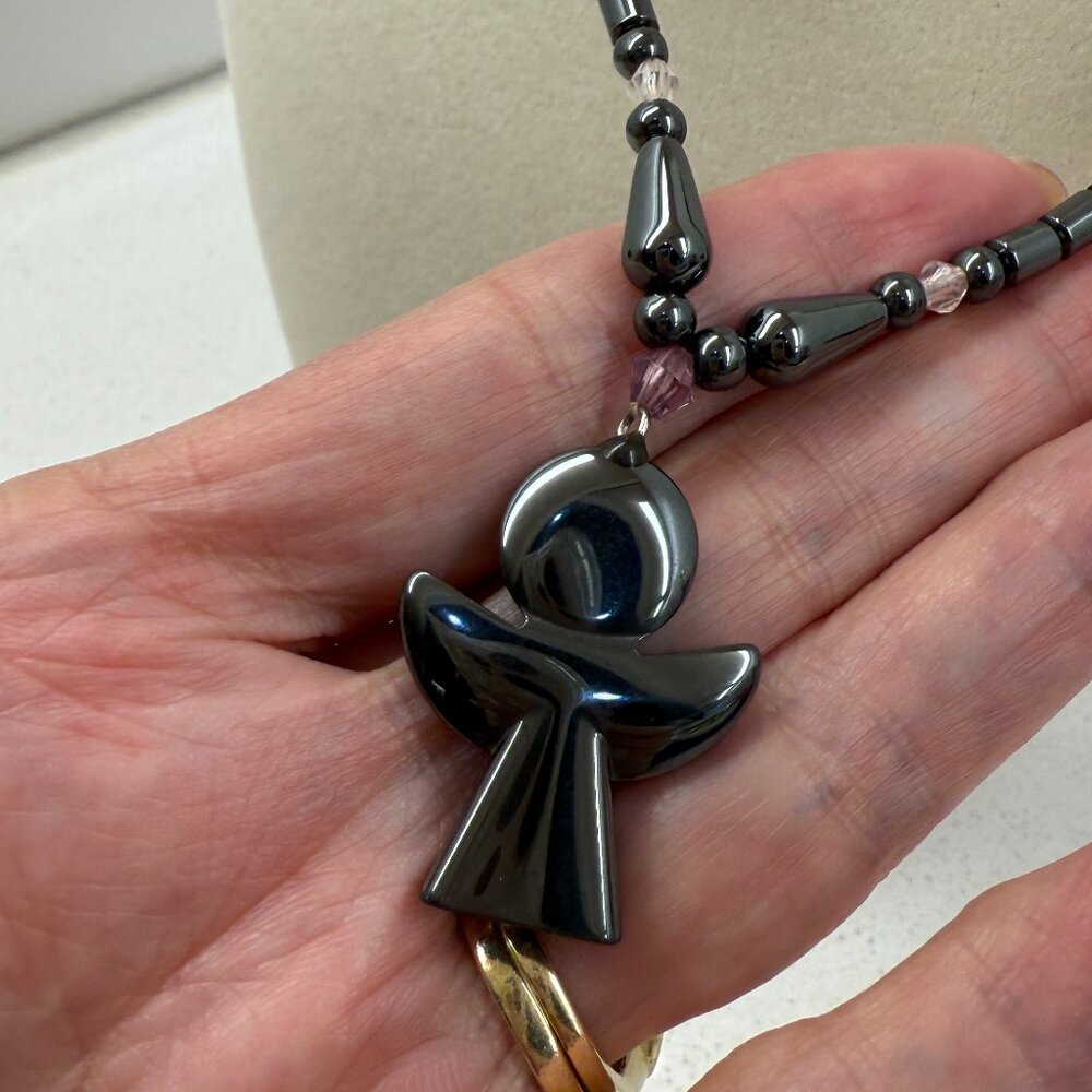 Hematite Beaded Necklace with an Angel Pendant - Picture 4 of 7